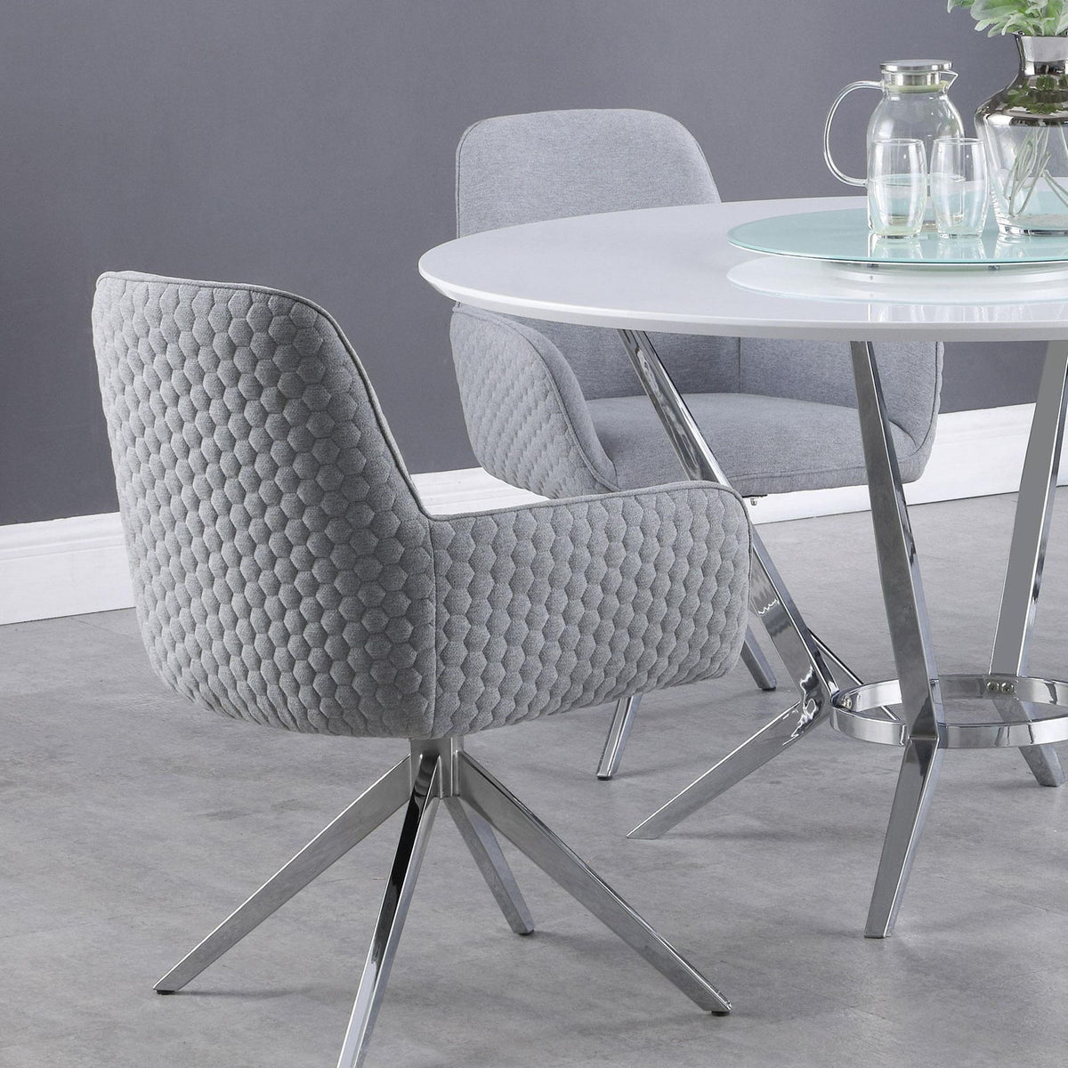 Abby Fabric Upholstered Swivel Dining Arm Chair Light Grey