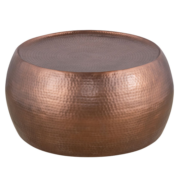 Bronze hammered metal round table with gray top surface