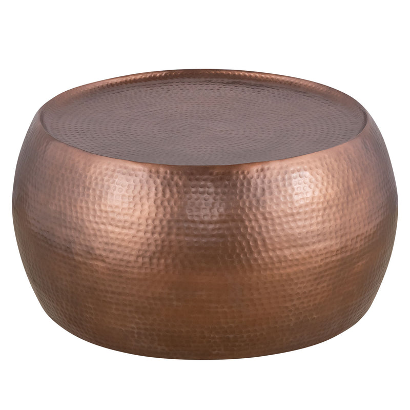 Bronze hammered metal round table with gray top surface