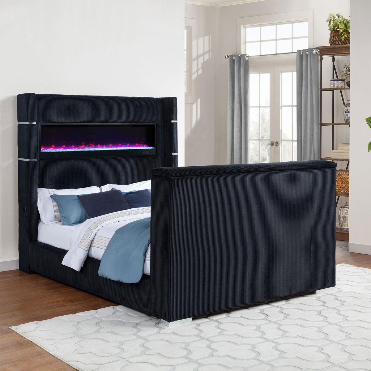 Tisdall Queen Flame Visualizer Wingback TV Bed Black