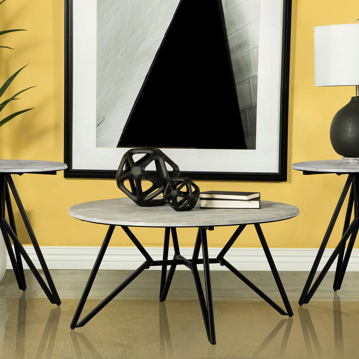 Hadi 3-piece Round SmartTop Coffee and End Table Set Cement