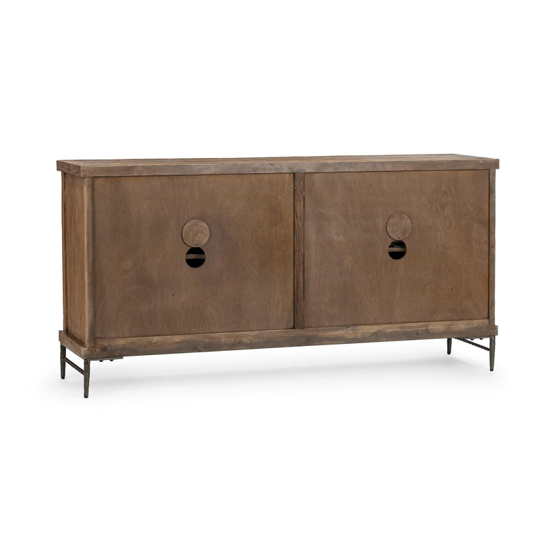 Edison wood cabinet with two doors and round pull handles, dark tan finish