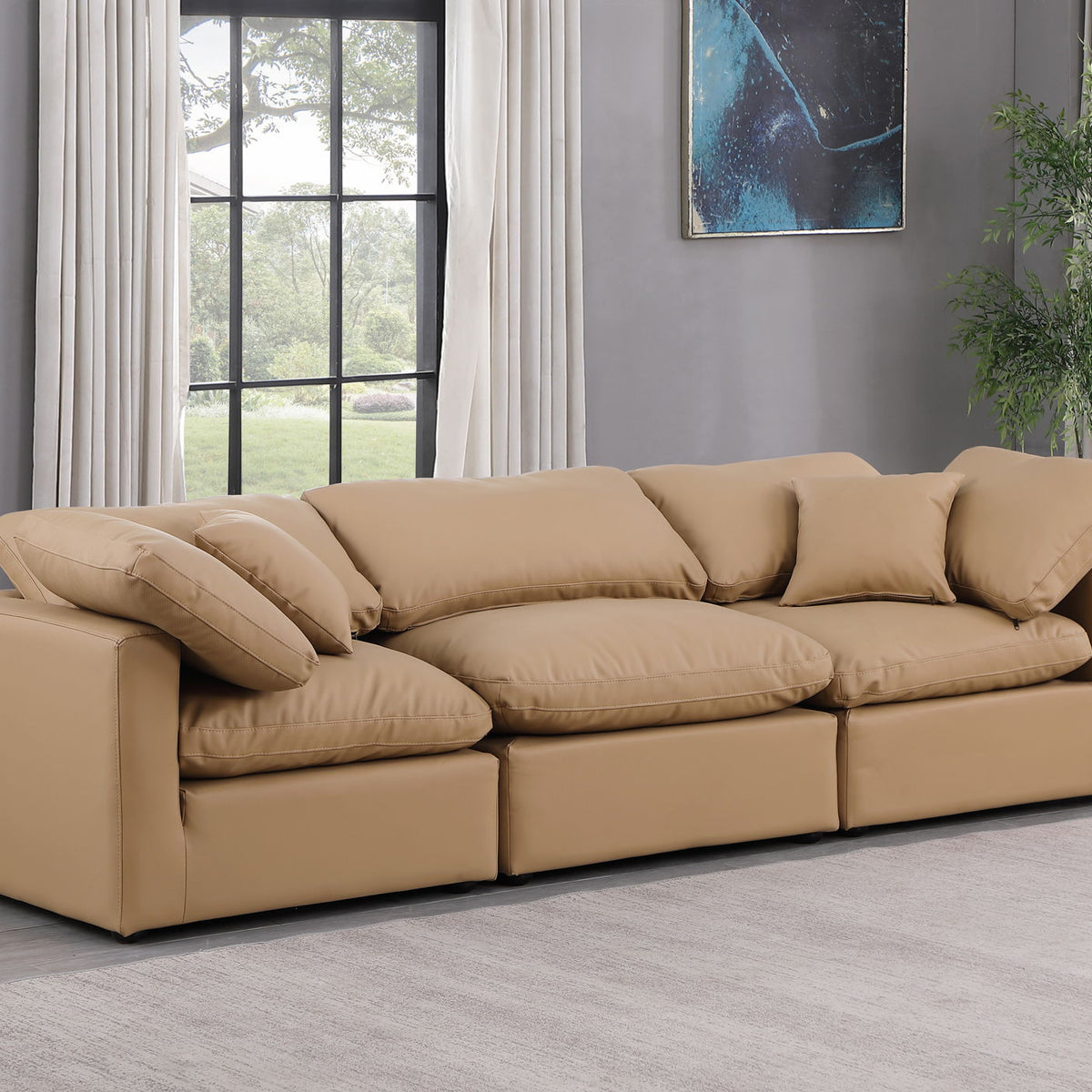 Indulge - Faux Leather 3 Piece Modular Sofa - Tan