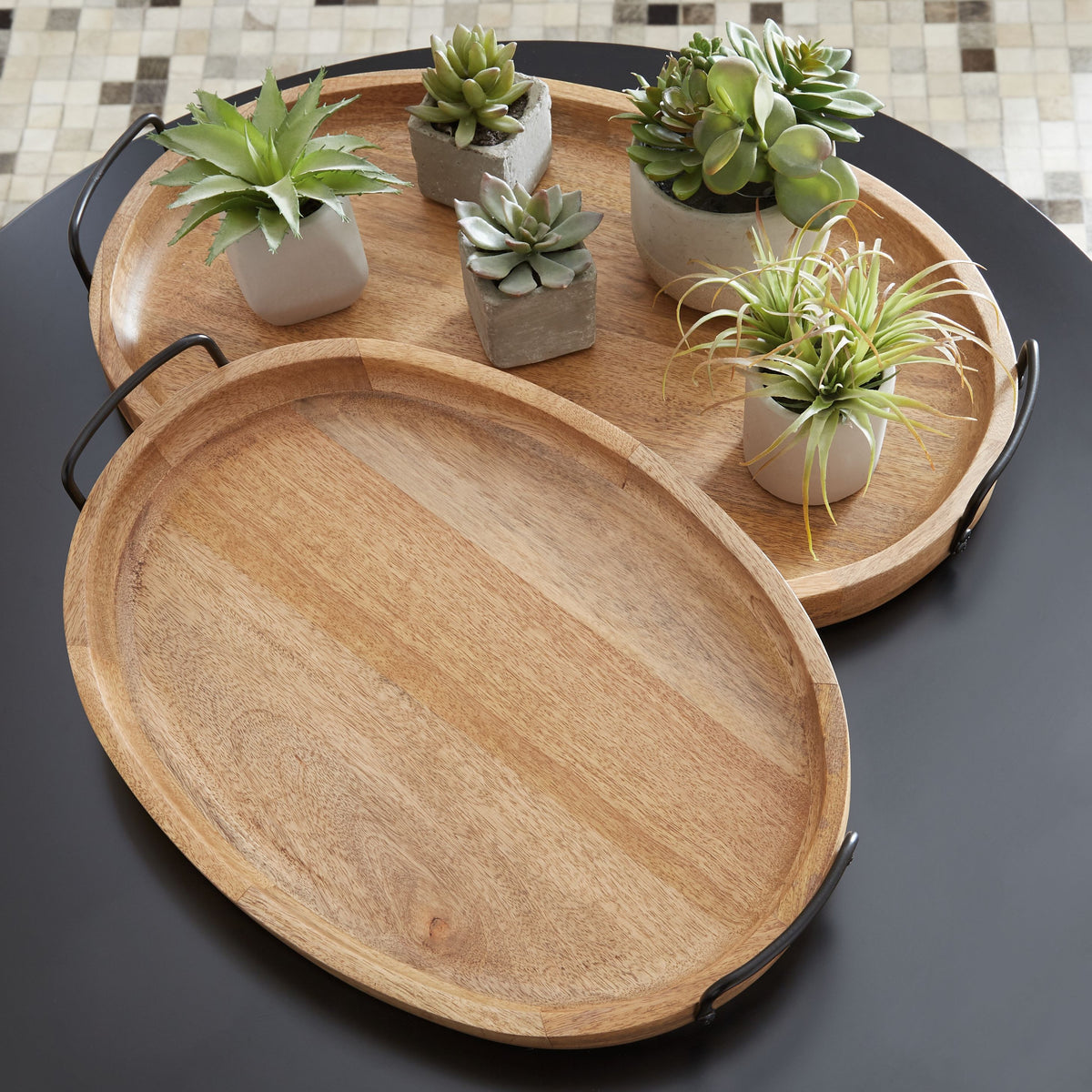Jocelyne - Tray Set (Set of 2) - Brown / Black