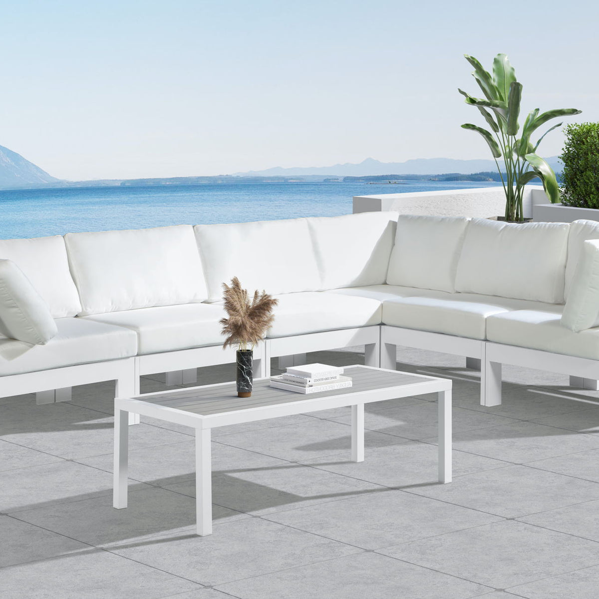 Nizuc - Outdoor Patio 6 Piece Modular Sectional With White Frame