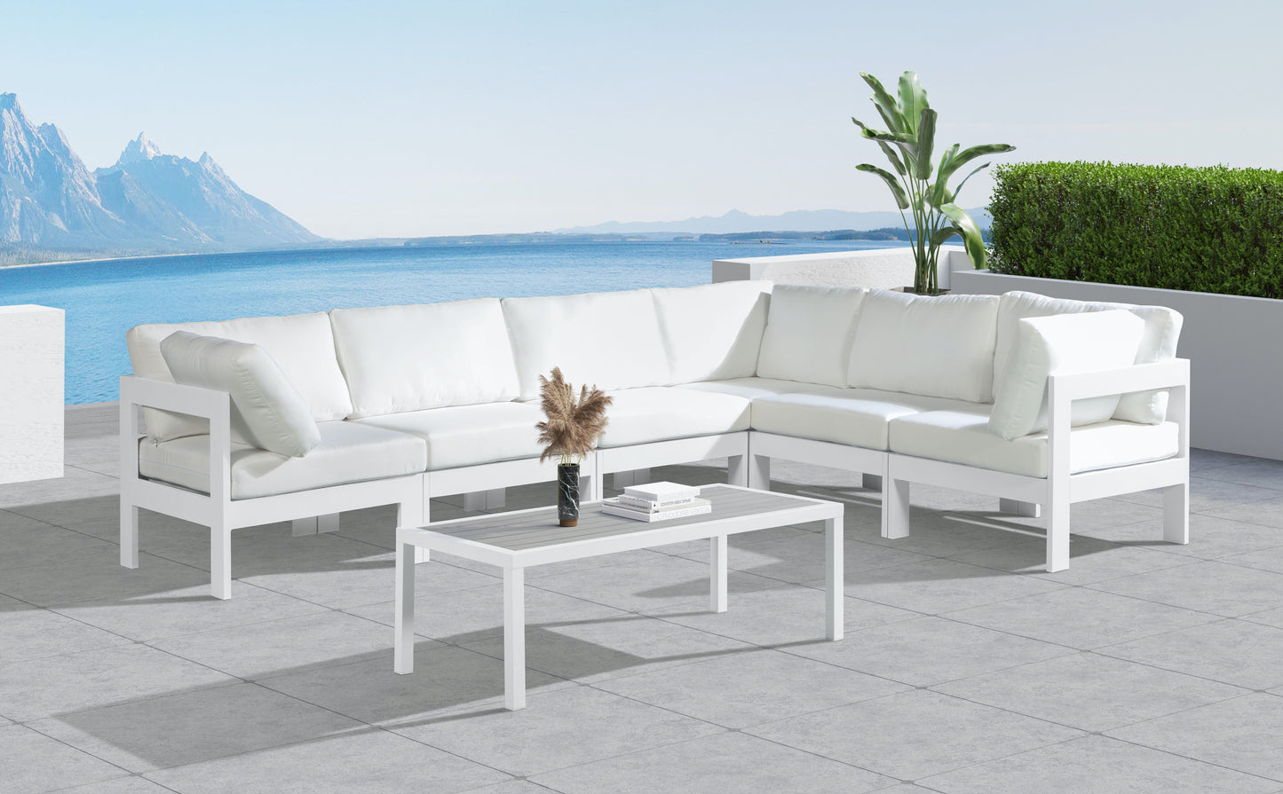 Nizuc - Outdoor Patio Modular Sectional 6 Piece - White - Metal