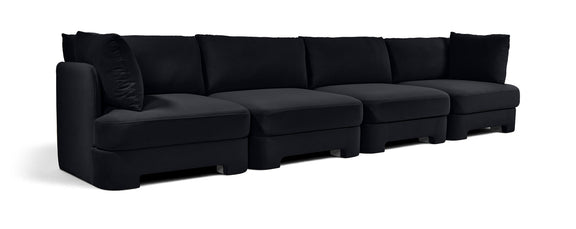 Black velvet performance fabric upholstered 4-piece sectional sofa set