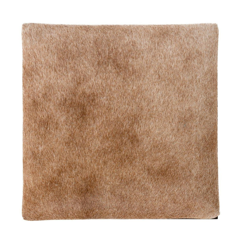 Tan upholstered seat cushion, textured fabric square