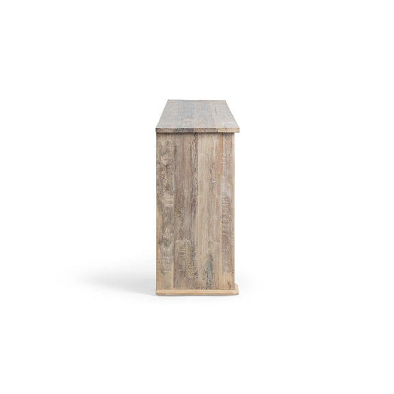 Butterwood console table side view with smooth top and legs
