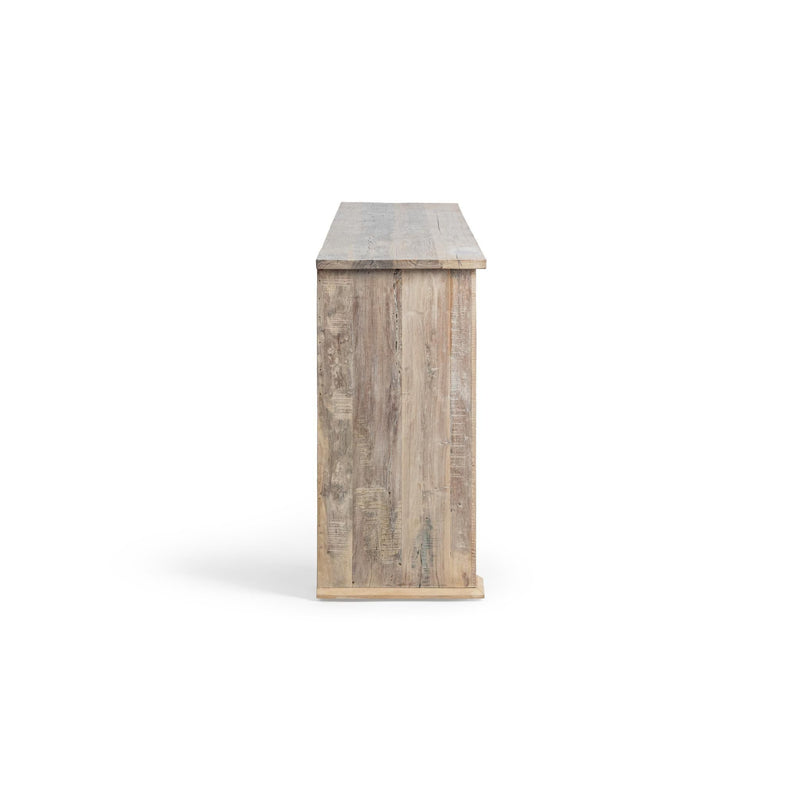 Butterwood console table side view with smooth top and legs