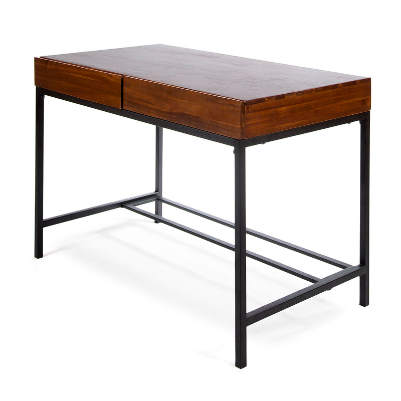 Industrial Style Storage Desk With Acacia Wood Top And Metal Legs - Oak