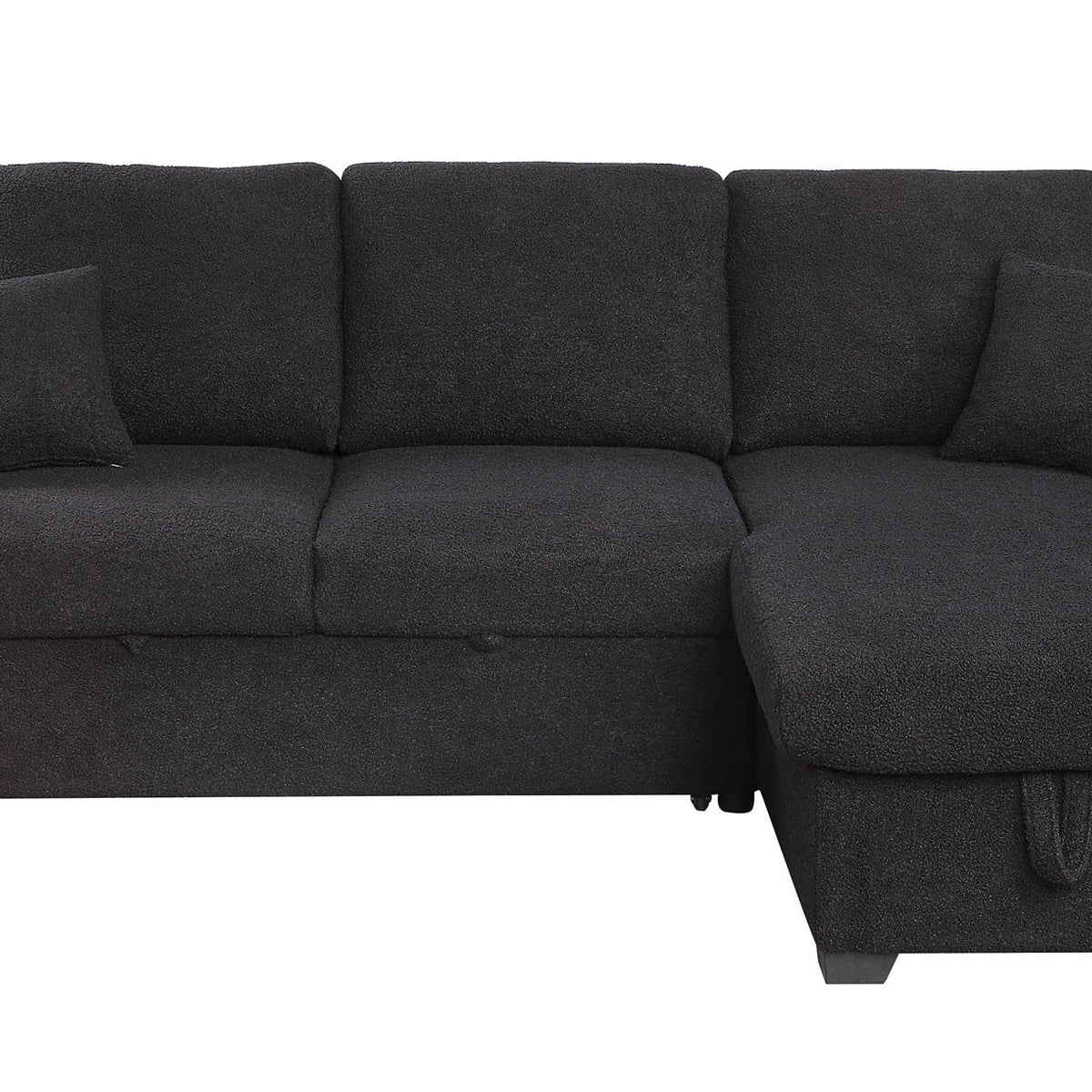 Veronica - Teddy Fleece Reversible Sleeper Sectional Sofa With Storage Chaise - Black