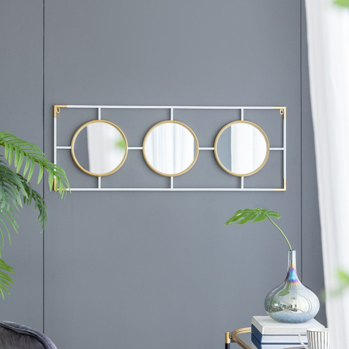 3 Mirror Piece Wall Mirror InRectangular Frame, Home Wall Decor For Bedroom Living Room