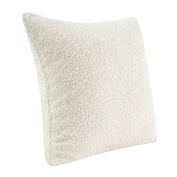 Ivory textured lumbar pillow, square edge with rounded corners and stitched seams
