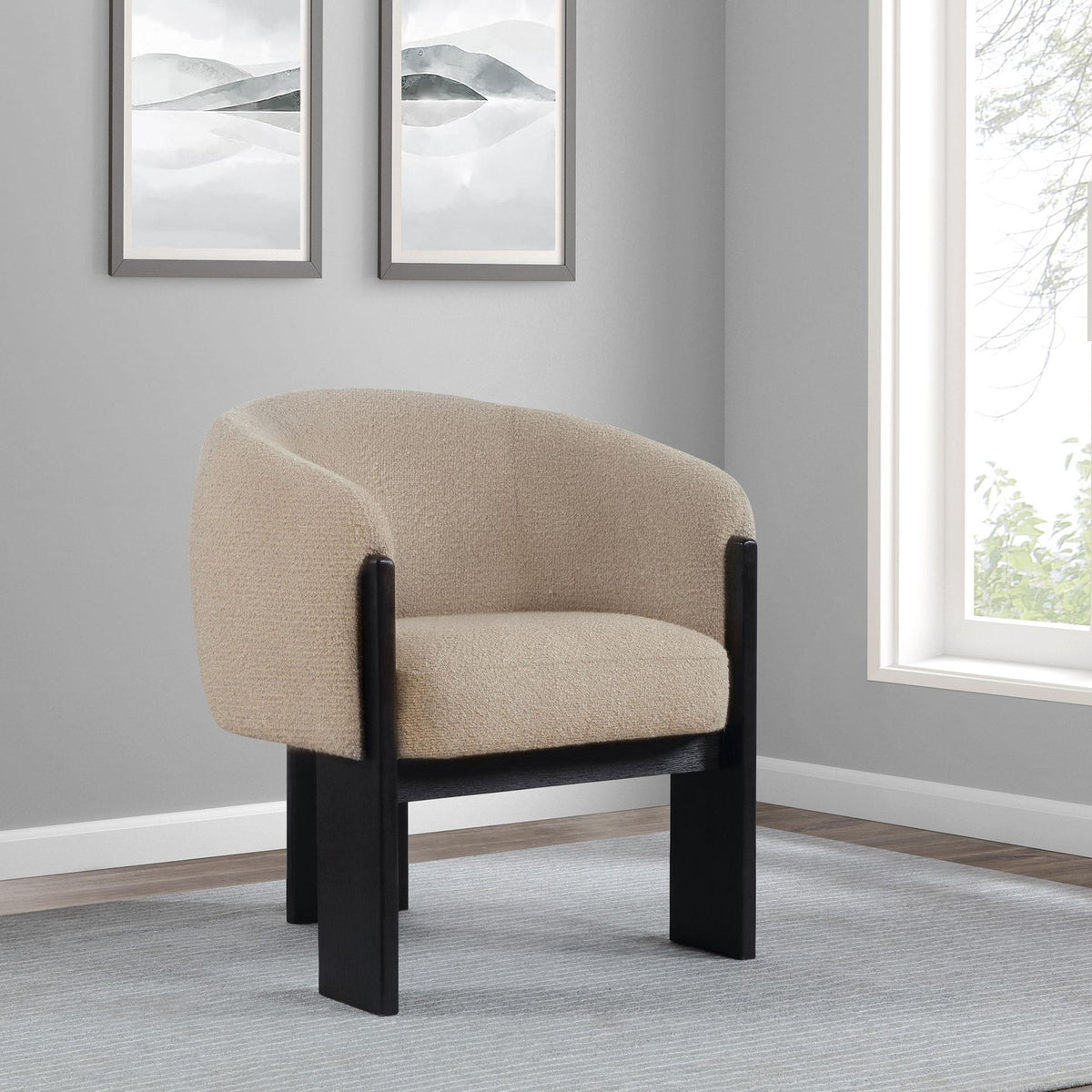 Valdez Boucle Upholstered Barrel Back Accent Chair Beige