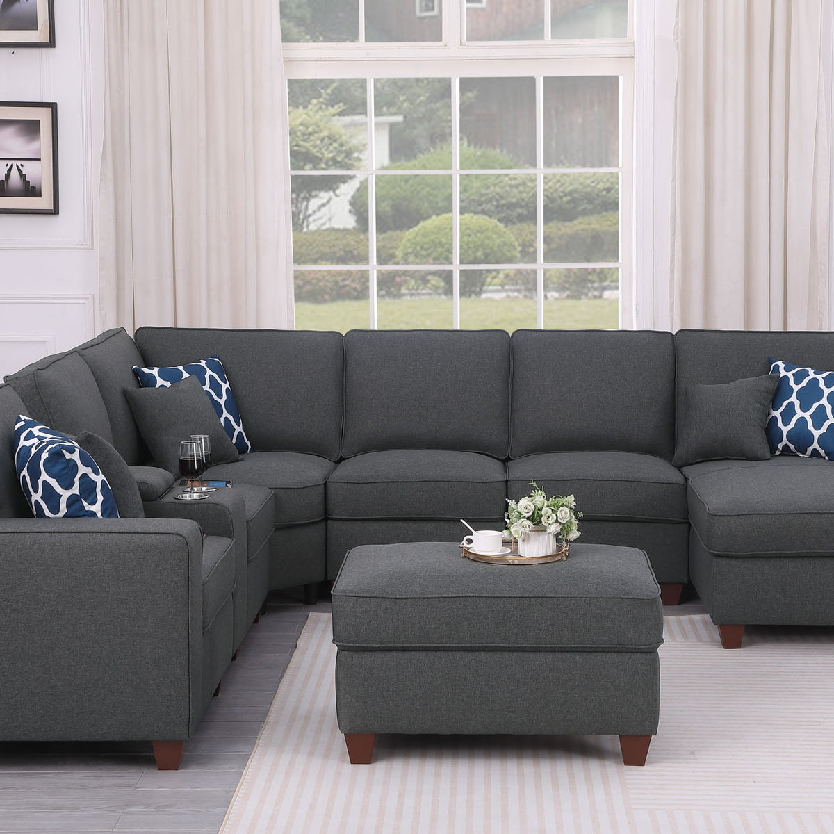 Tina - 8 Piece Upholstered Sectional With Ottoman