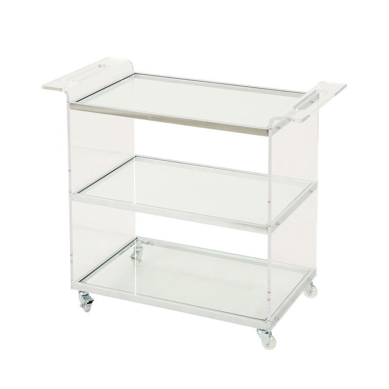 Elegant Acrylic Bar Cart With Tempered Glass Shelves And Rattan Metal Frame - Clear
