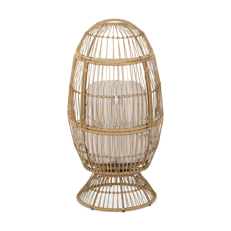 Patio Swivel Basket Egg Chair With Cushion