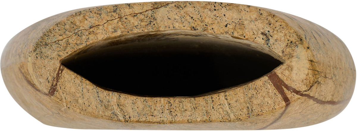 Stone marble vase with dark oval rim opening