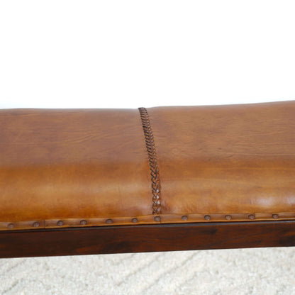 Chad - Mid-Century Modern Leather Bench - Brown / Tan