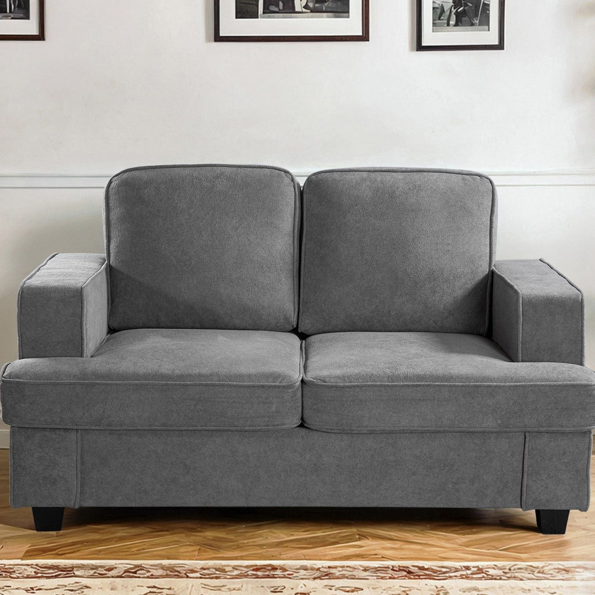 Modern Loveseat, Comfortable 2 Seater Couch With Deep Seating, Loose Back Cushions, Wide Arms