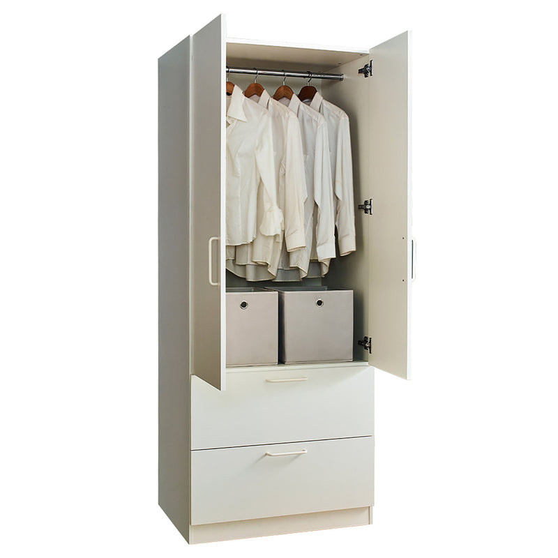 Emma - 2 Door Wood Closet With 2 Drawers And Hanging Bars - White