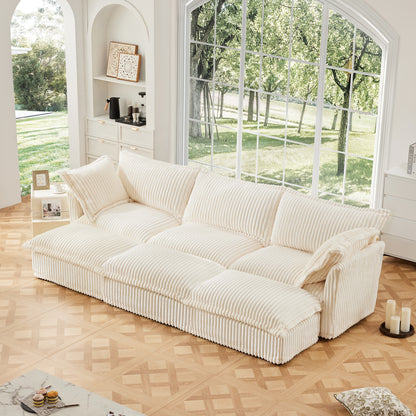 3-Seater Slipcovered Corduroy Sleeper Sofa - Cream Corduroy