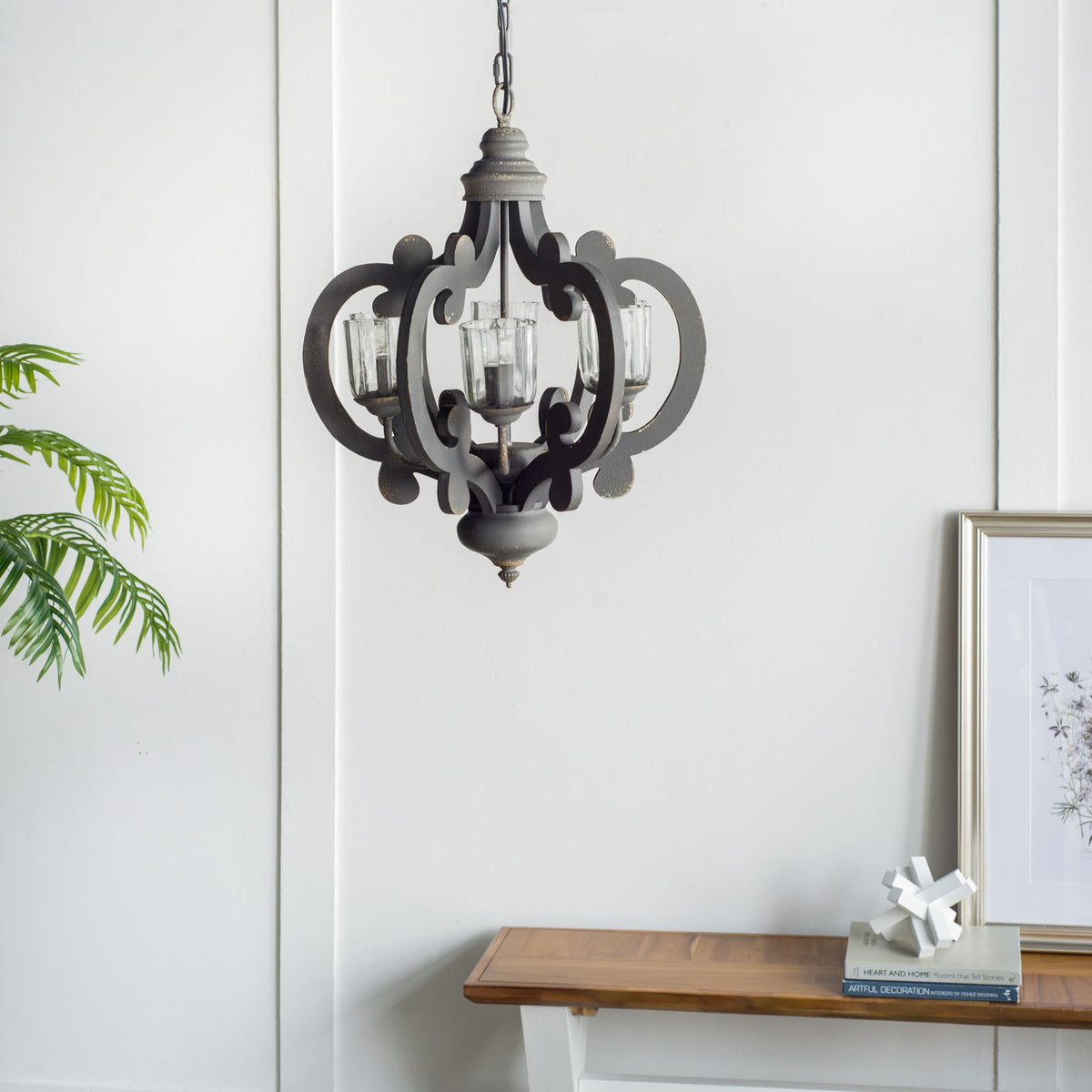 Farmhouse Chandelier, 6 Light Wood Chandelier Pendant Light Fixture With Adjustable Chain For Dining Room Living Room Entryway, Bulb Not Included