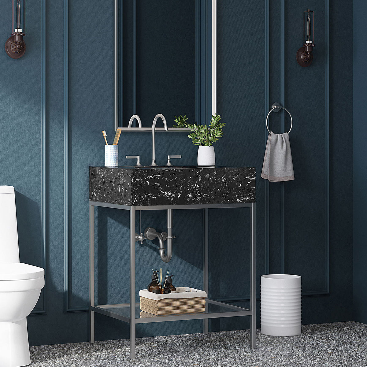 Marmo - Engineered Marble Bathroom Vanity With Chrome Base