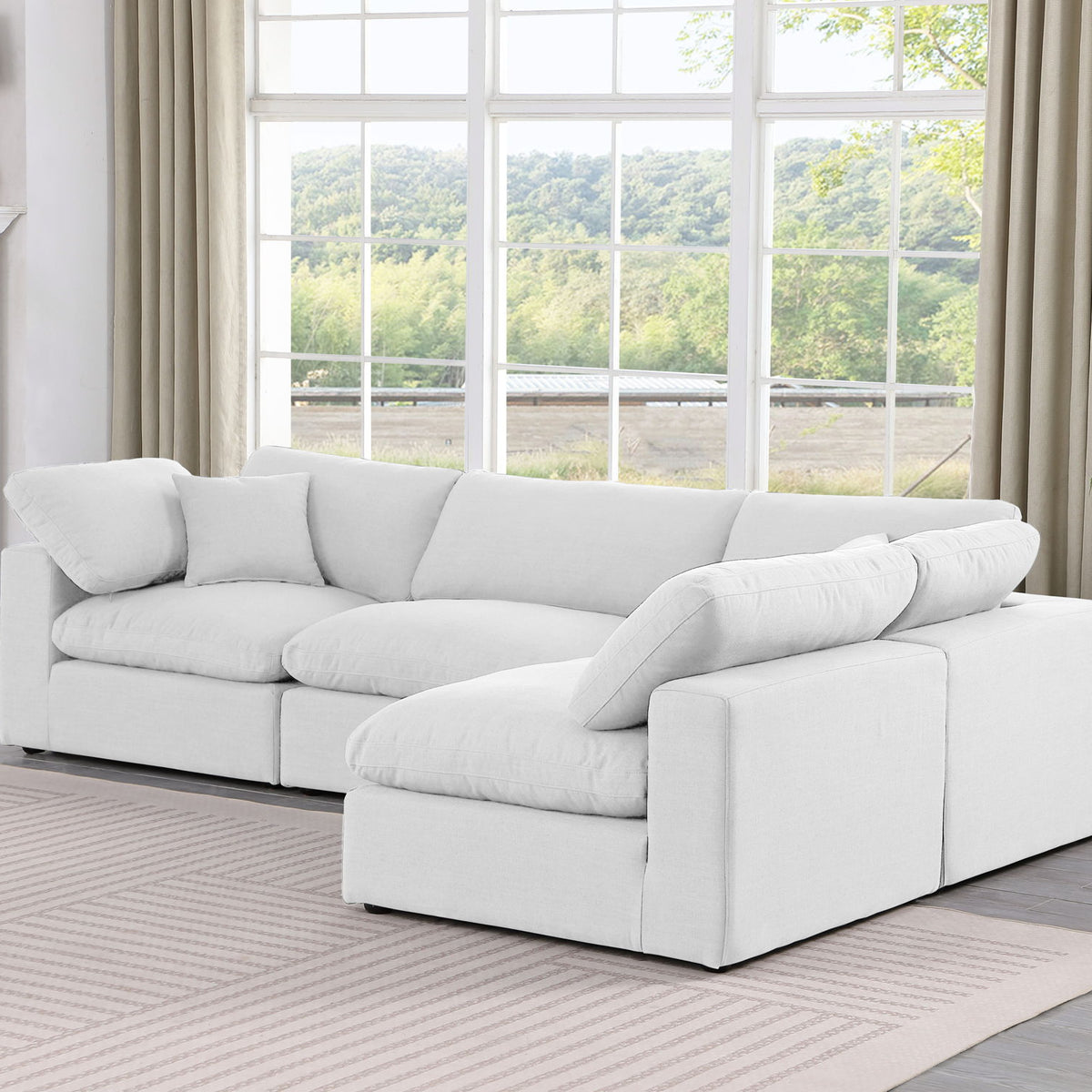 Comfy - 4 Piece Linen Fabric Modular Armless Sectional