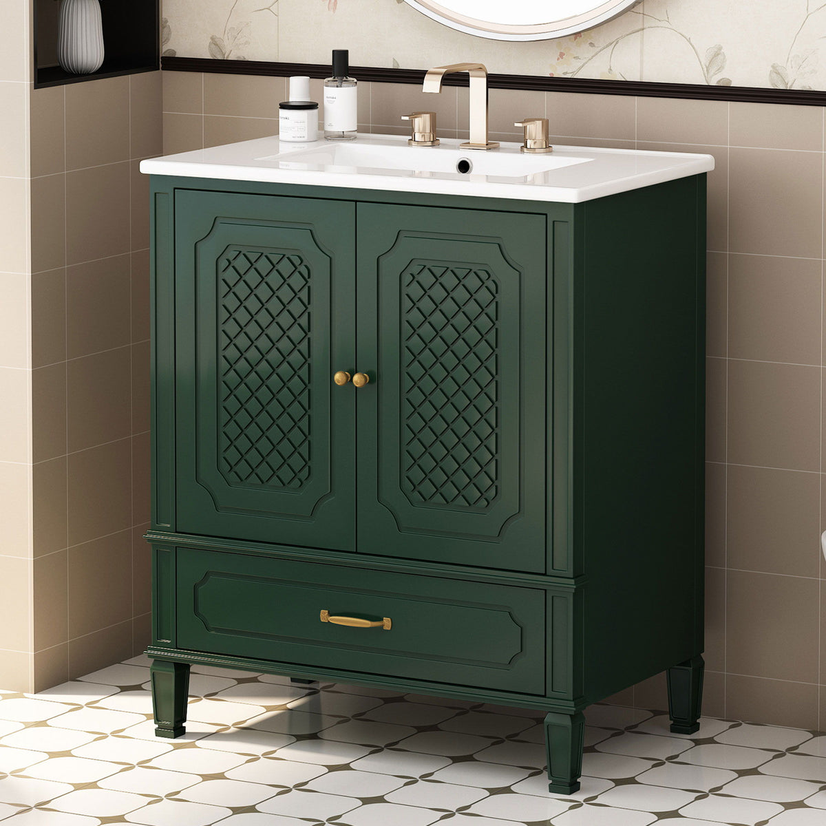 Vintage Style Bathroom Vanity With Sink, Multi Functional Storage, Soft-Closing Door
