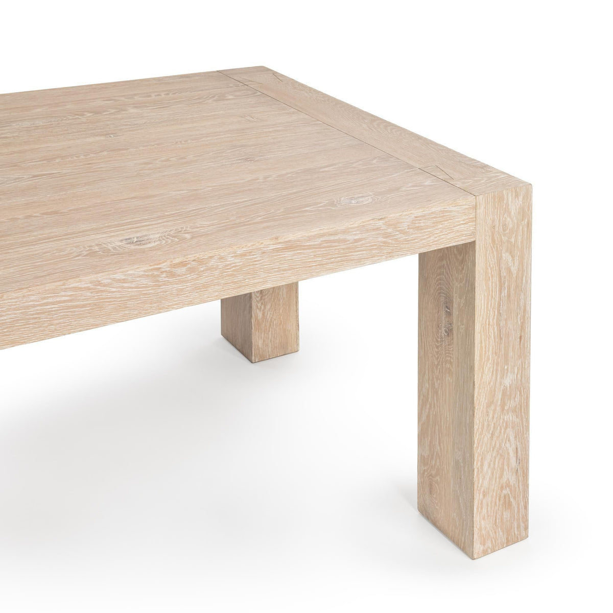 Dining table top in light wood with corner detail and straight support legs