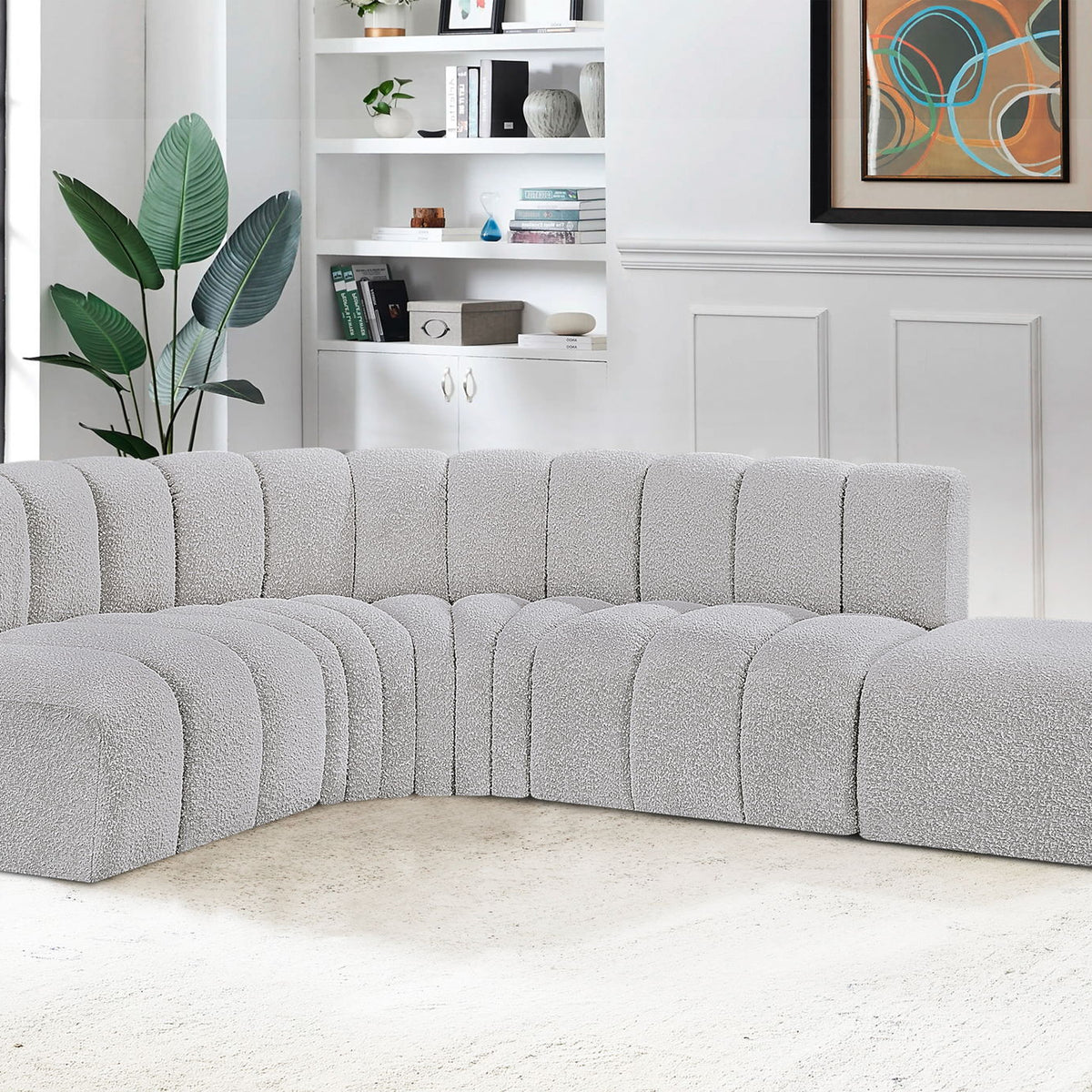 Arc - Boucle Fabric 5 Piece Corner Modular Sofa