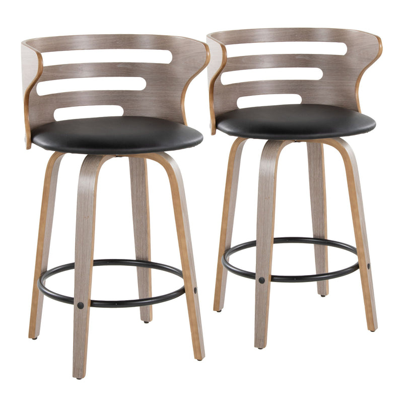 Cosini - Mid Century Modern Fixed Height Barstool With Swivel And Round Footrest (Set of 2)
