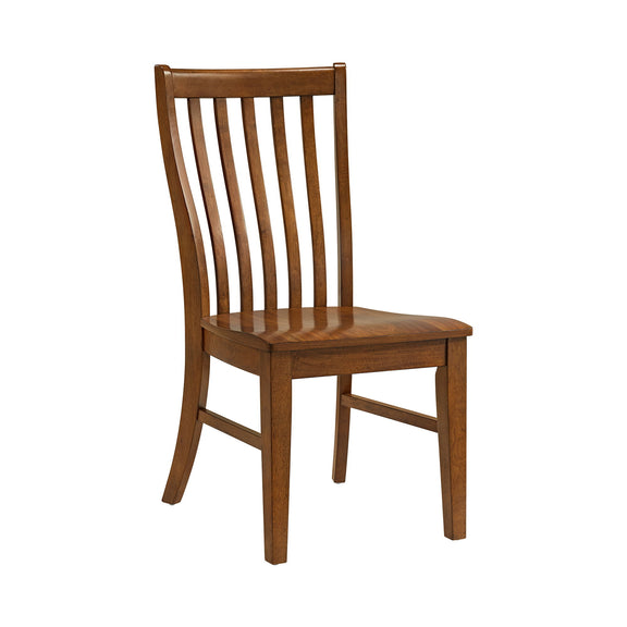 Light brown slat-back dining chair with ladder-style backrest