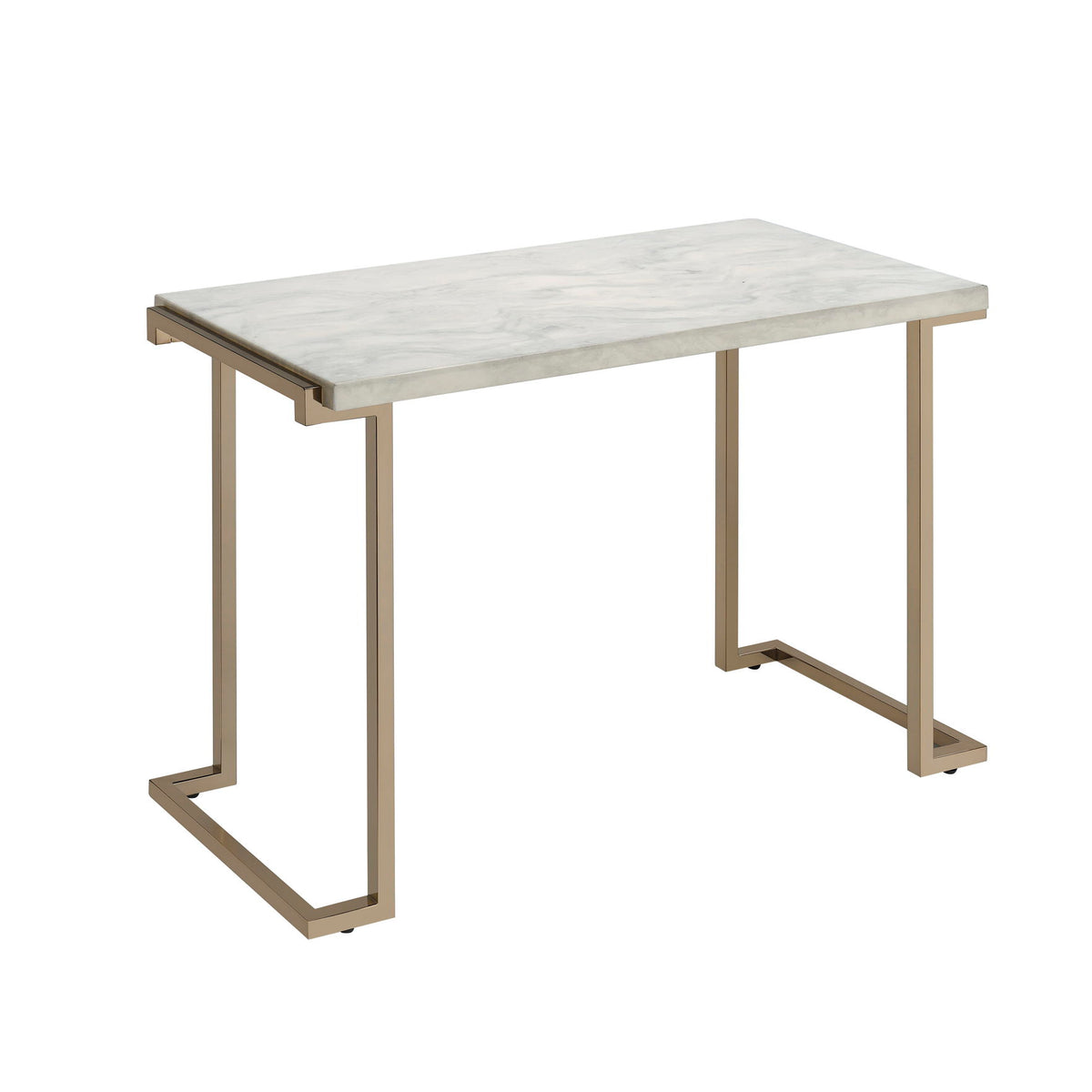 Boice II - Faux Marble Top Sofa Table - White / Champagne