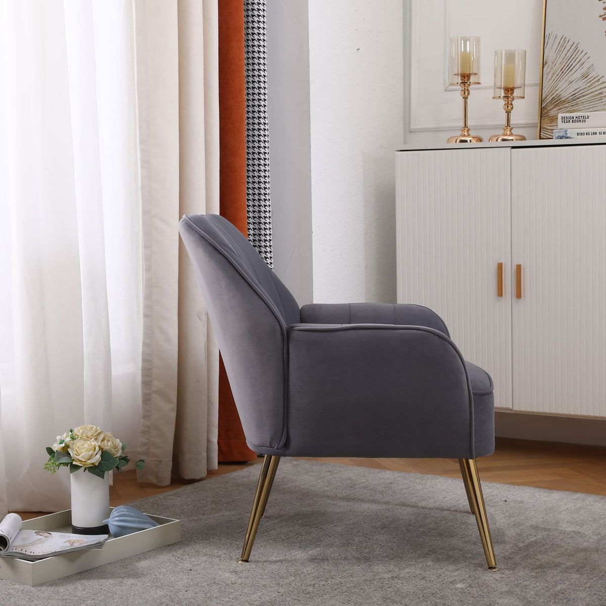 Modern Mid-Century Chair Tufted Sherpa Armchair For Living Room Bedroom Office