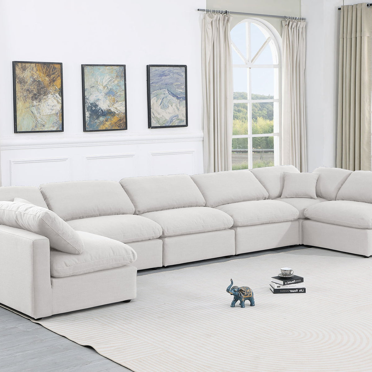 Indulge - Linen 7 Piece Modular U-Shaped Sectional - White
