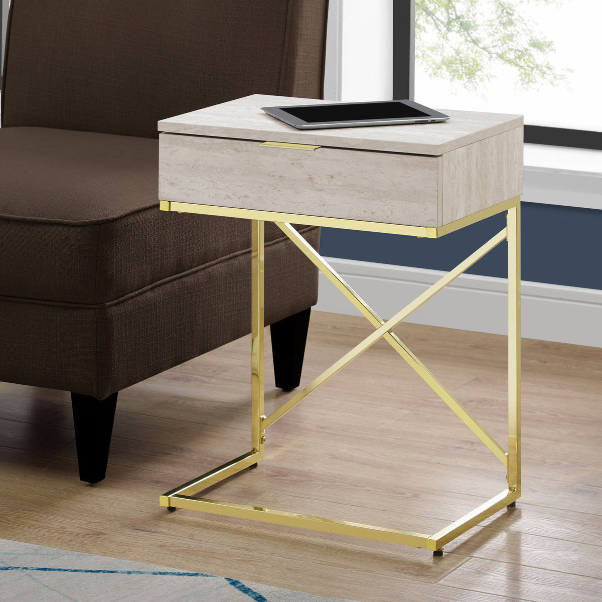 Accent Side Table, Storage Drawer, Spacious Tabletop, Contemporary & Modern