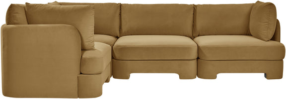 Beige velvet sectional sofa with chaise and ottoman, 4-piece set