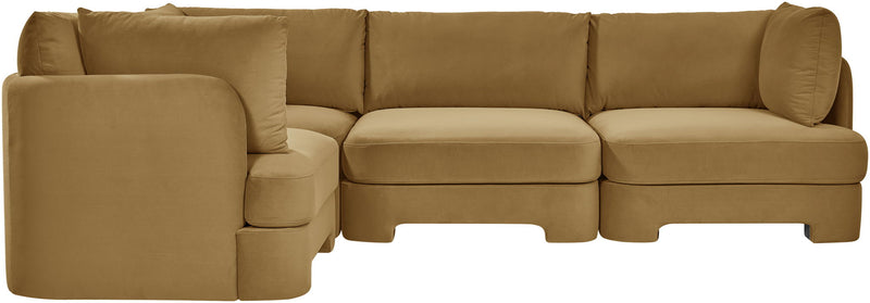 Beige velvet sectional sofa with chaise and ottoman, 4-piece set