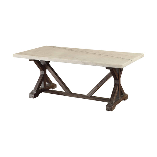 Romina - Marble Top Weathered Coffee Table - White Marble