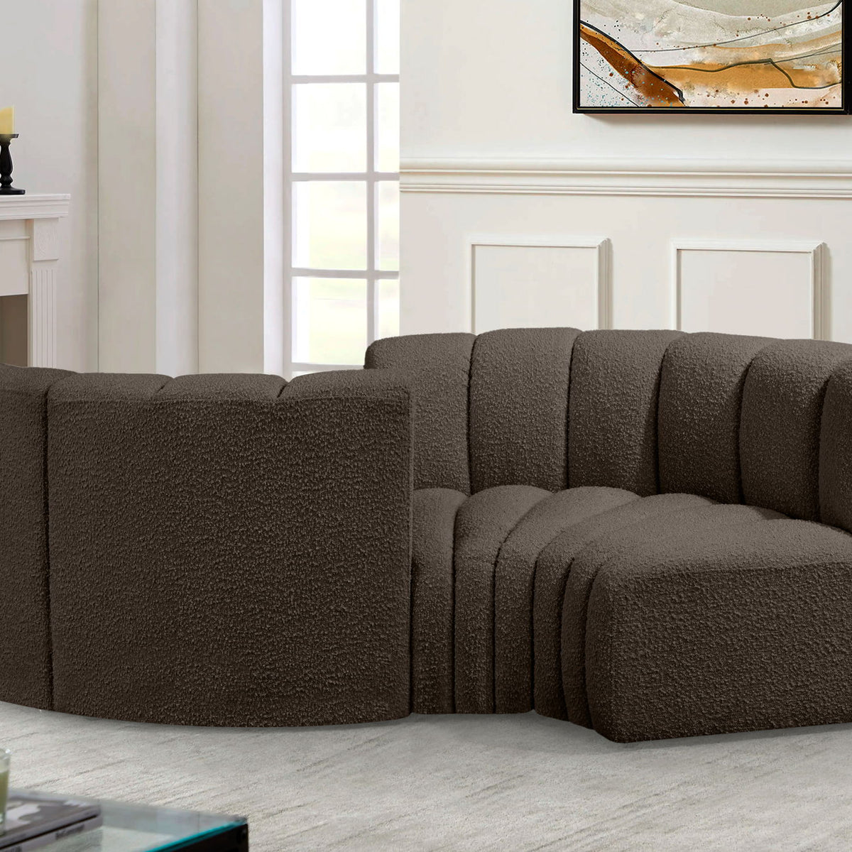 Arc - Boucle Fabric 4 Piece Curved Modular Sofa