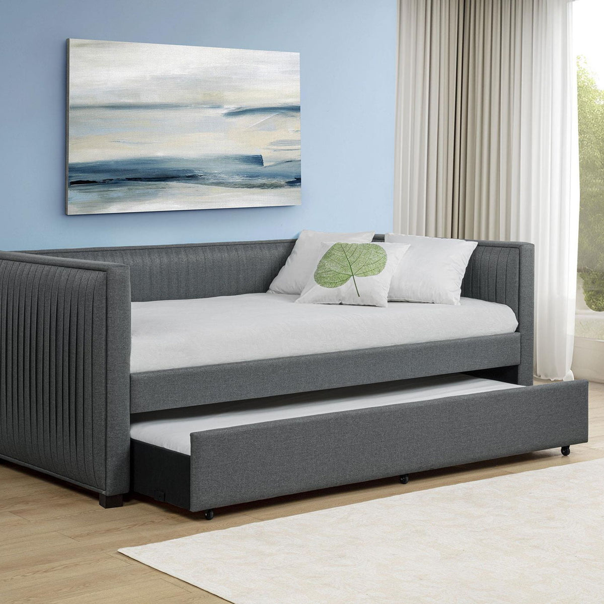 Brodie Upholstered Twin Daybed with Trundle Grey