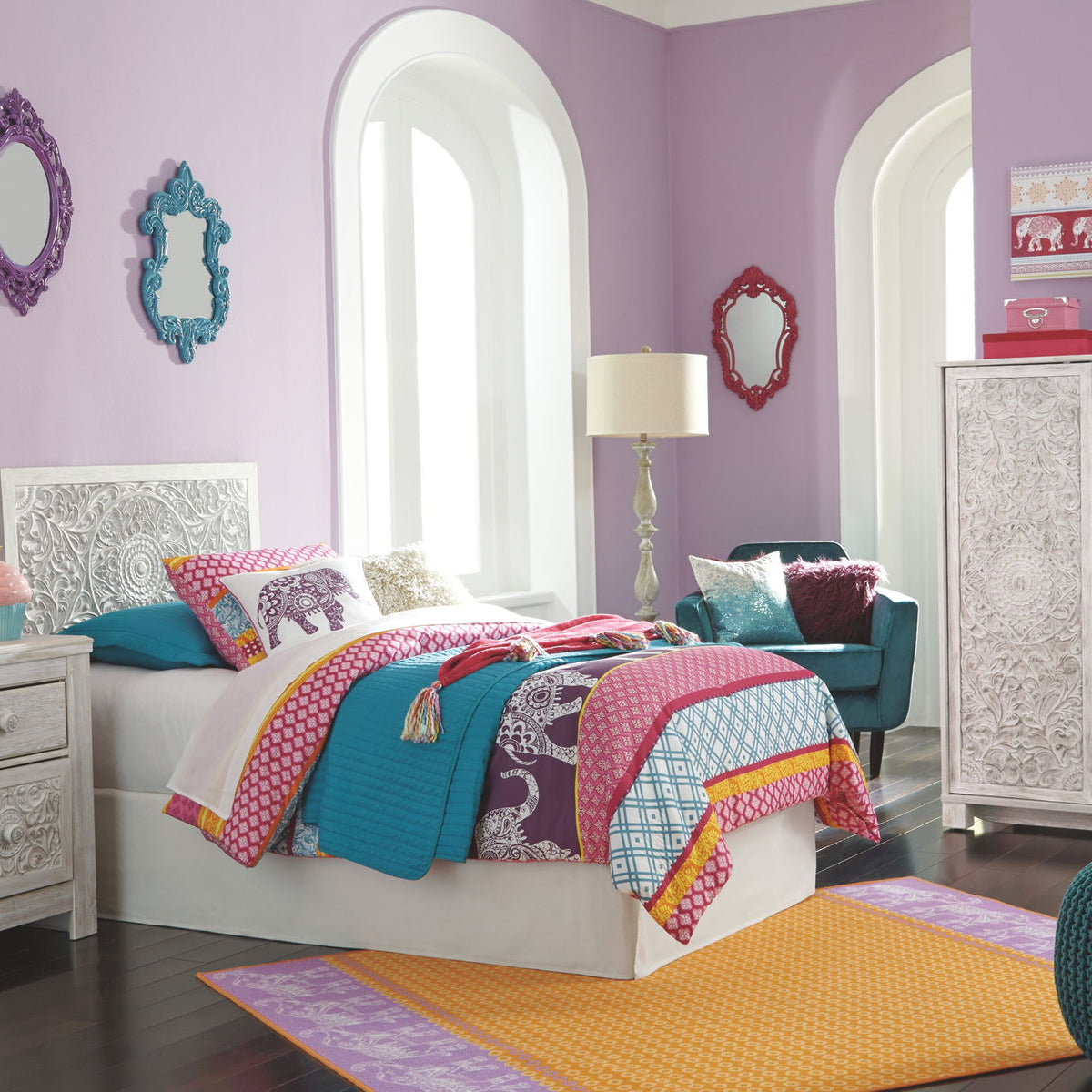 Paxberry - Twin Panel Headboard with Bolt on Bed Frame - Whitewash