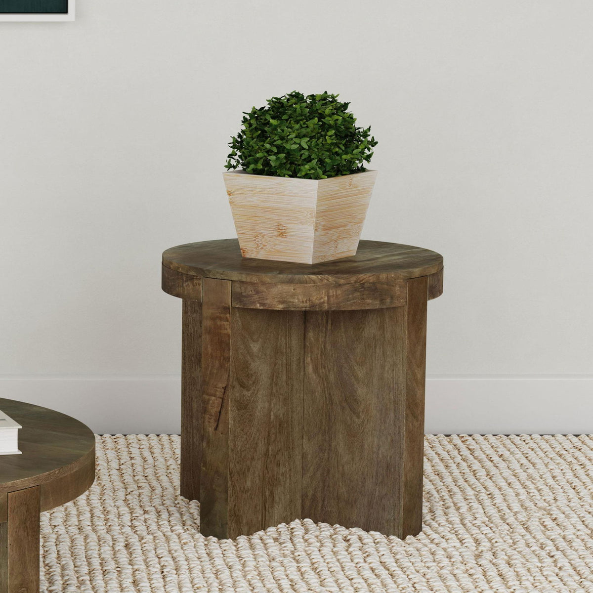 Kinkaid Round Solid Mango Wood End Table Brown