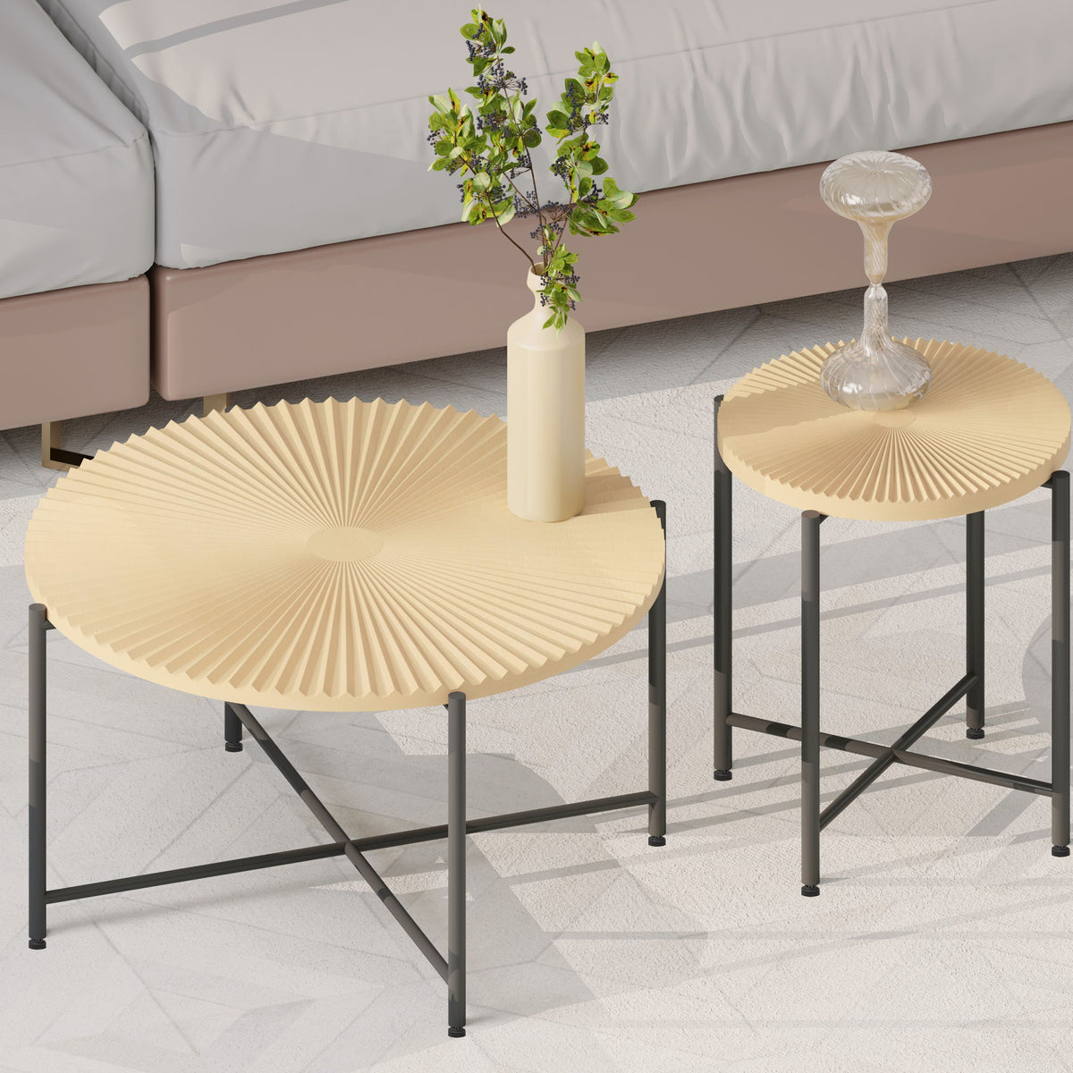 Radial - Pattern Coffee And End Table Set Waterproof Cover, Distressed Cylindrical Design (Set of 2)