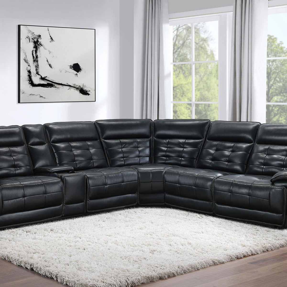 Hewitt Leather Dual Power Reclining Sectional Sofa Black