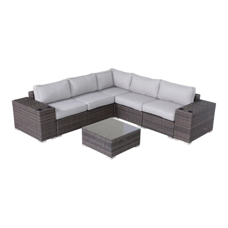 Modern Patio Rattan Sectional Set With Cushions