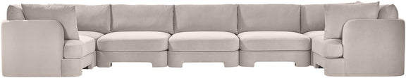 Light beige U-shaped sectional sofa with padded arms and back cushions